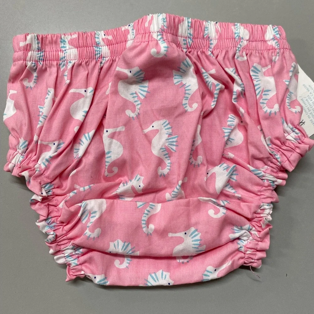 Pottery Barn Pink and White seahorses Print Diaper Covers size 6-12m NWT